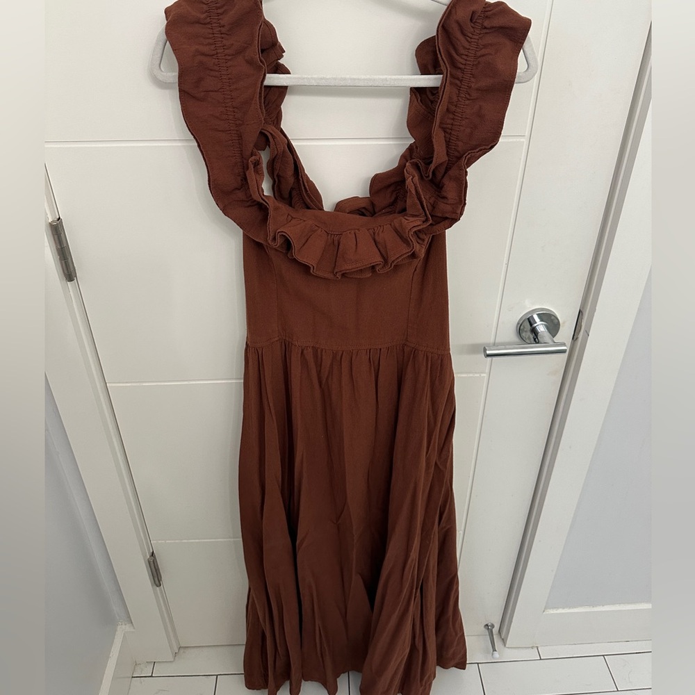 Free People Ruffle It Up Midi brown dress